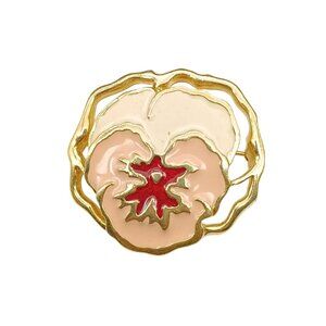 Vintage Avon Enamel Gold-Tone Floral Full Bloom Pansy Brooch Pin